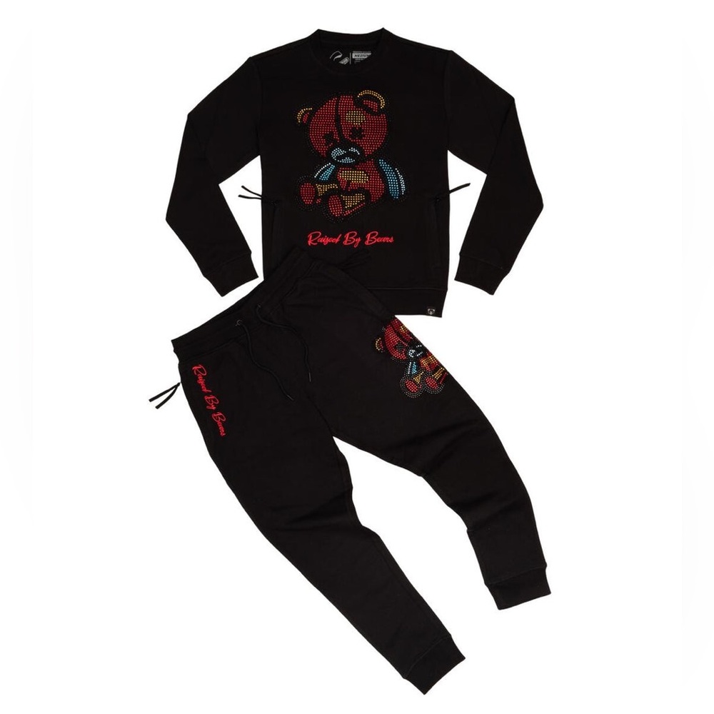 NWOT Civilized Raised by Bears Rhinestone Hoodie & Jogger Sweatsuit - Size Small